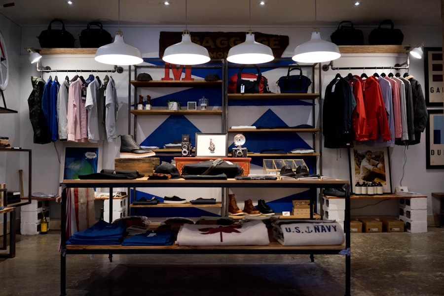 Racks of clothing inventory in a warehouse
