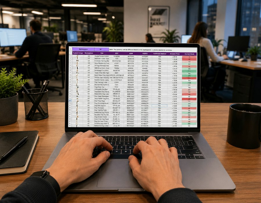 Reviewing production data on a laptop spreadsheet